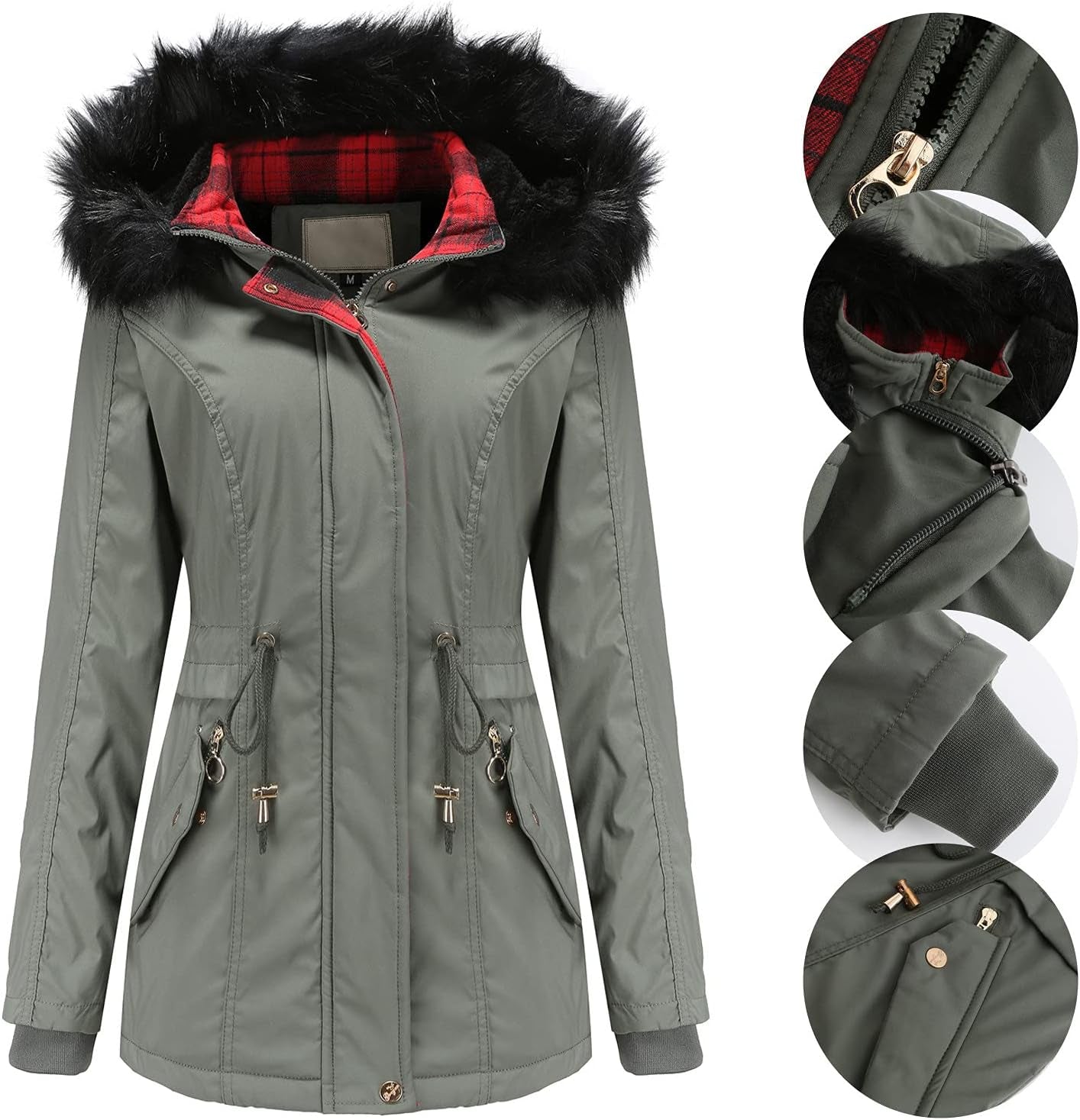 Women Coats plus Size Fur Hood Fleece Lined plus Size Thick Windproof Warm Packable down Jacket Trench Parka Outwear