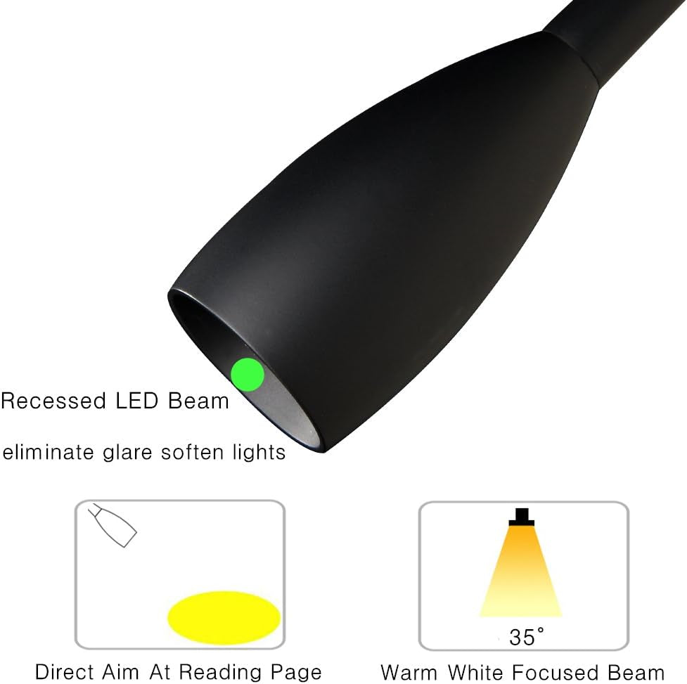 Dimmable Reading Light Gooseneck LED Task Light Minimalist Directional Light Light Headboard/Wall Surface Mount Matte Black