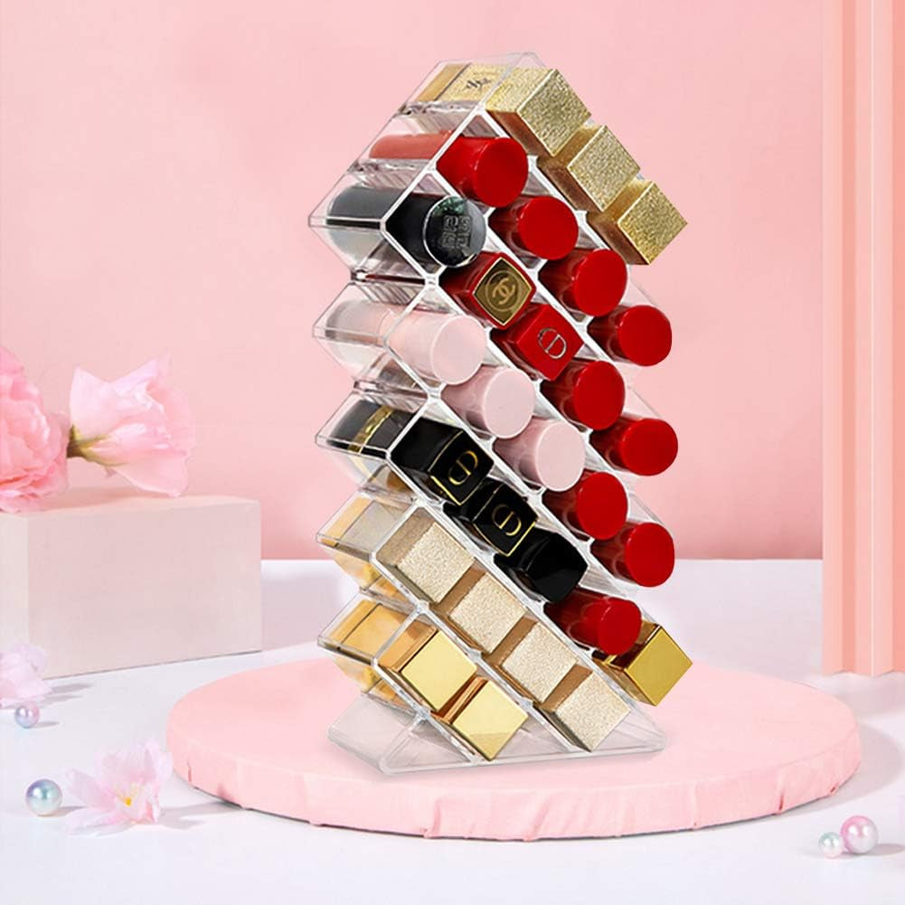 Clear Lipstick Holder Organizer, 28 Spaces Acrylic Lipgloss Organizers and Storage Box Display Stand