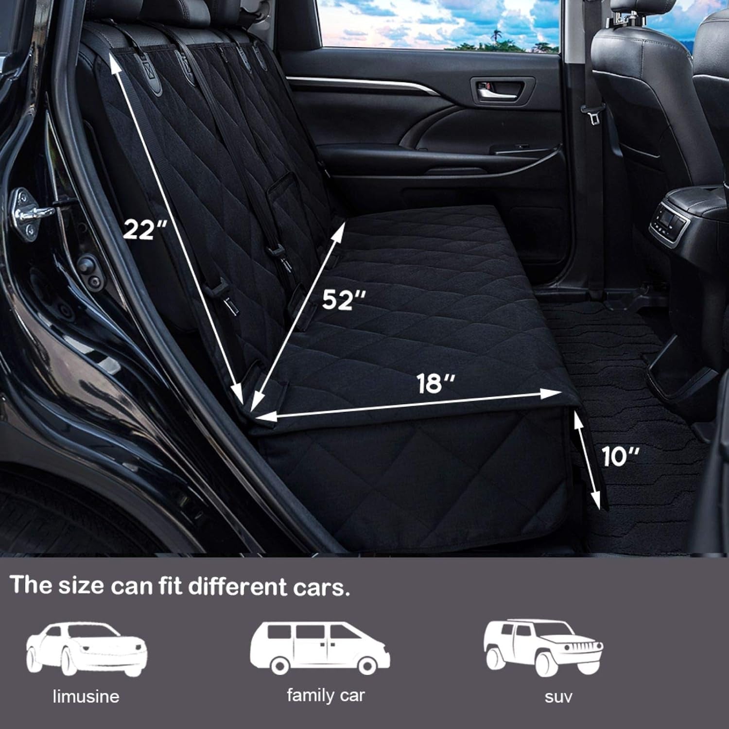 Bench Dog Car Seat Cover for Back Seat Waterproof Seat Covers Durable Scratch Proof Nonslip, Protector for Pet Fur & Mud Washable Backseat Cover for Cars Armrest Compatible