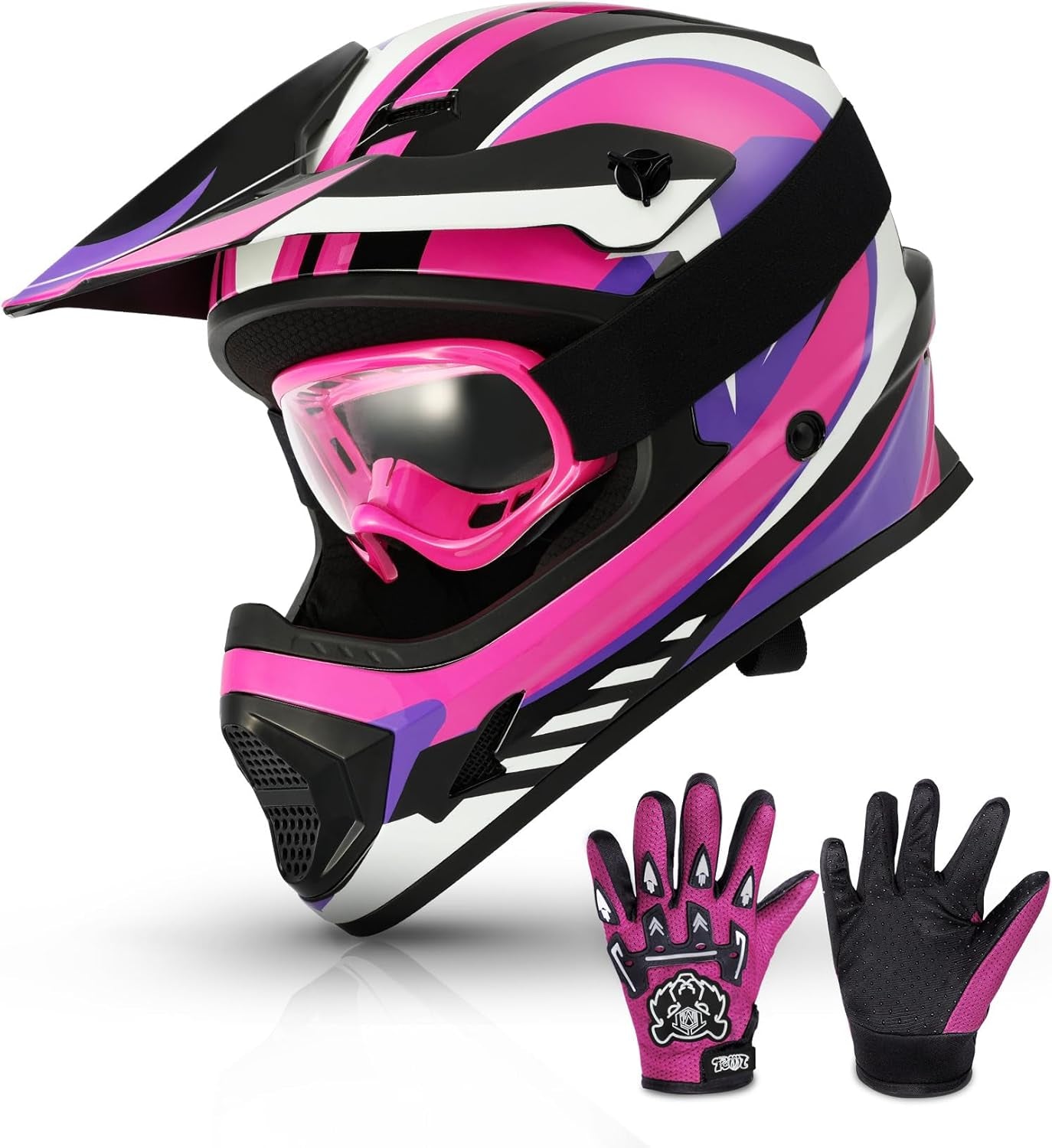 Dot Youth Kids ATV Motorcycle Helmets Full-Face Kids Helmet with Adjustable Chin Strap for Boys and Girls Kids Dirt Bike BMX Cycling W/Goggles+Gloves