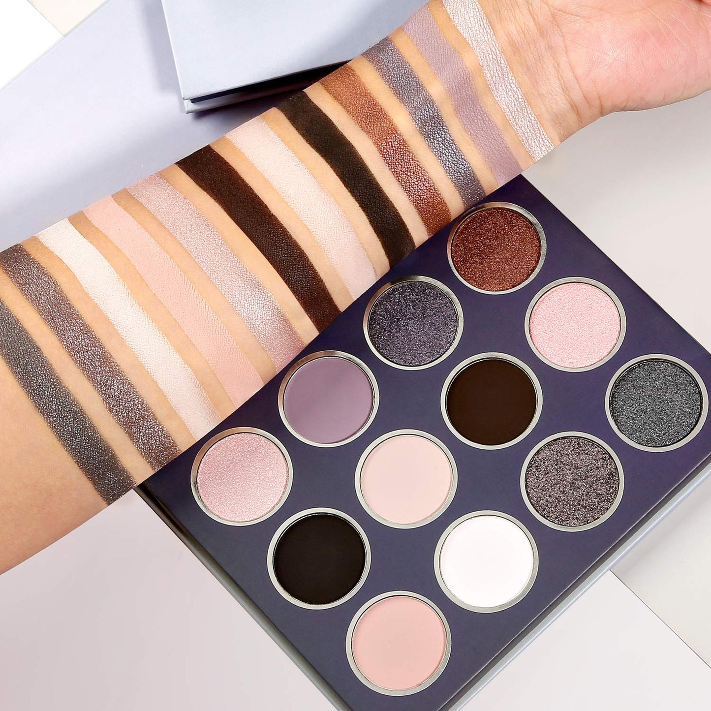 Smokey Grey Eyeshadow Palette, DE’LANCI Professional Black Silver Gray Goth Neutral Matte Shimmer 12 Shades, Subtle Eyes Shadows Makeup Pallet, High Pigmented Waterproof Small and Cute Makeup Pallete