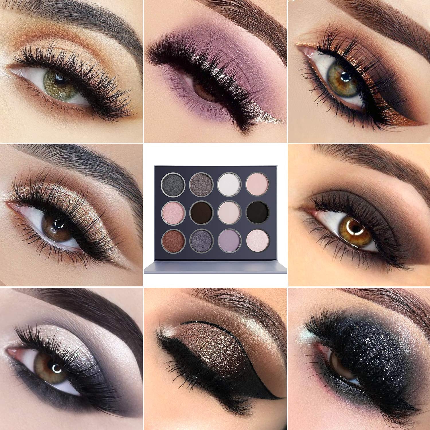 Smokey Grey Eyeshadow Palette, DE’LANCI Professional Black Silver Gray Goth Neutral Matte Shimmer 12 Shades, Subtle Eyes Shadows Makeup Pallet, High Pigmented Waterproof Small and Cute Makeup Pallete