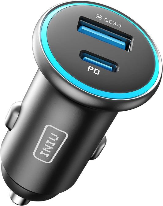 USB C Car Charger, 66W USB-C & USB-A Fast Charging Cigarette Lighter Adapter, Car Power Adapter PD QC3.0 Mini Car Phone Charger, for Iphone 17 16 15 Pro Max Samsung Galaxy S25 S24 S23, Ipad Pro
