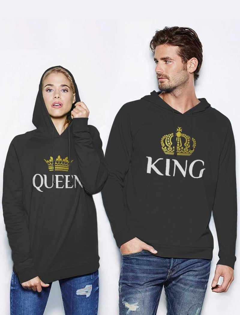 King & Queen Matching Couple Hoodie Set Valentine'S Day Gift His & Hers Women Hoodie Women Large/Men Medium,Black