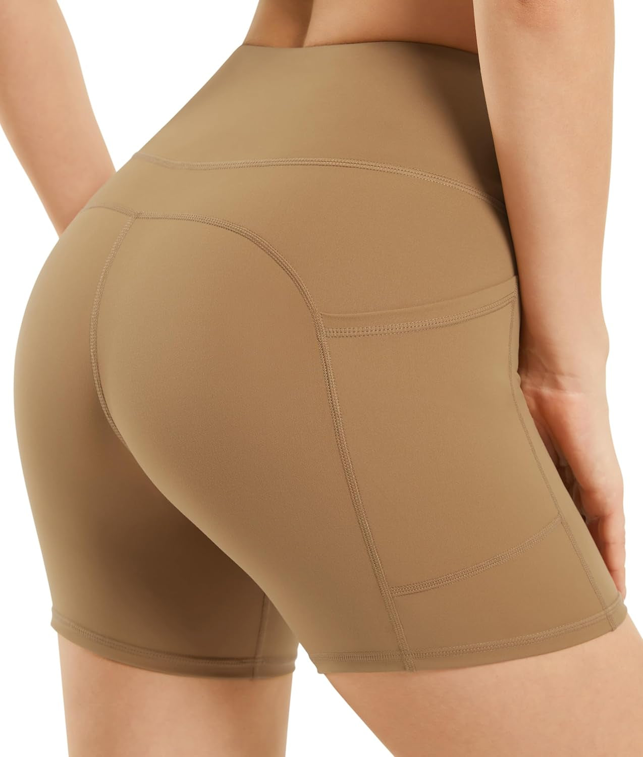 Women'S High Waist Workout Yoga Shorts with Pockets, Non See-Through Stretch Tummy Control Athletic Shorts