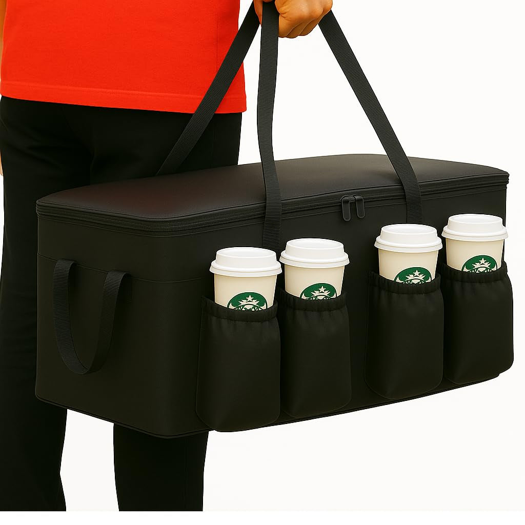 Catering Bag for Doordash Uber Eats 22X14X13 Insulated Food Delivery Bag with Cup Holders/Drink Carriers Premium XXL, Beverages, Grocery, Pizza, Commercial Quality Hot and Cold Hot Boxes