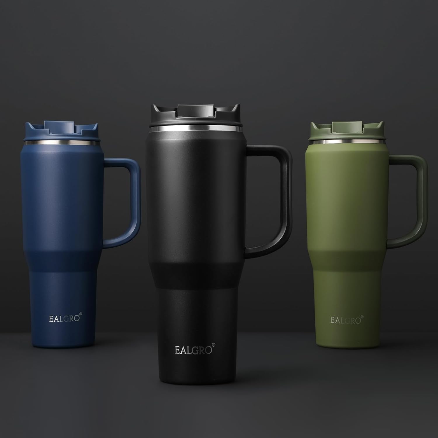 40 Oz Tumbler with Handle, Insulated Tumblers with Lid and Straw, Large Metal Sports Water Bottle Jug, Thermal Stainless Steel Travel Coffee Mug Cup, Black