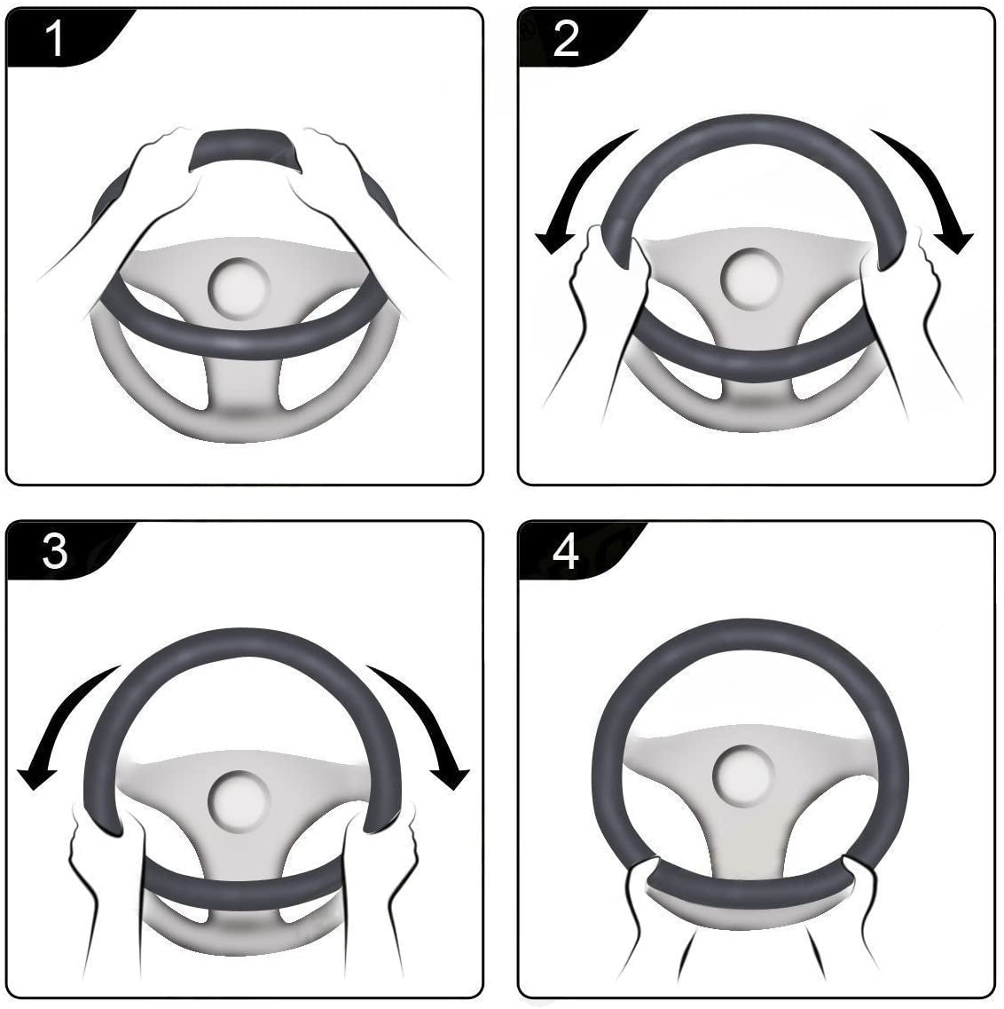 PU Leather Floral Auto Car Steering Wheel Cover, for Women Girls Ladies, anti Slip Non-Toxic Universal 15 Inch, Black with Flowers