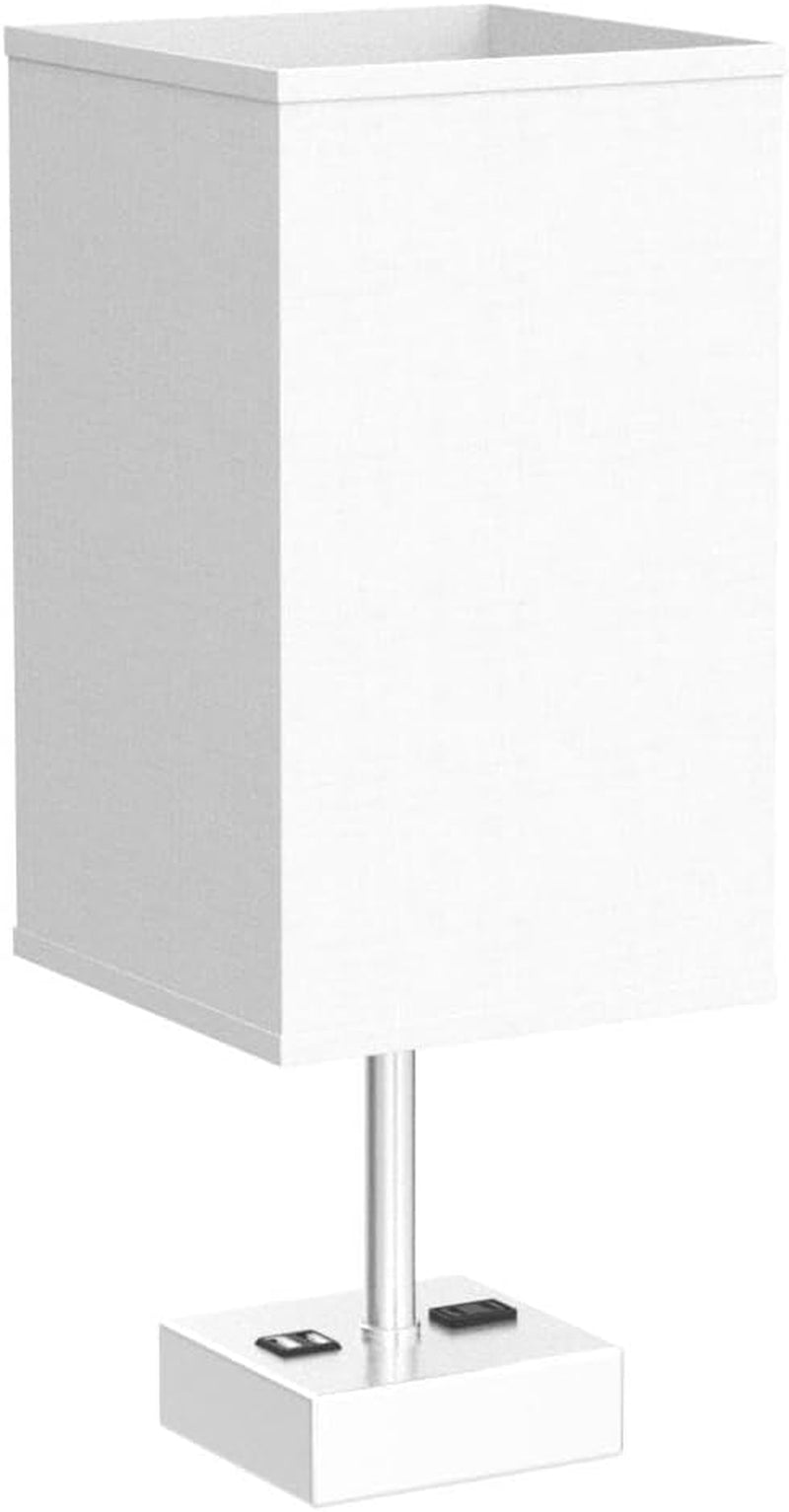 Touch Control Bedside Lamp, 3 Way Dimmable Nightstand Lamp with 2 USB Ports & AC Outlet, Modern Style, White Fabric Shade