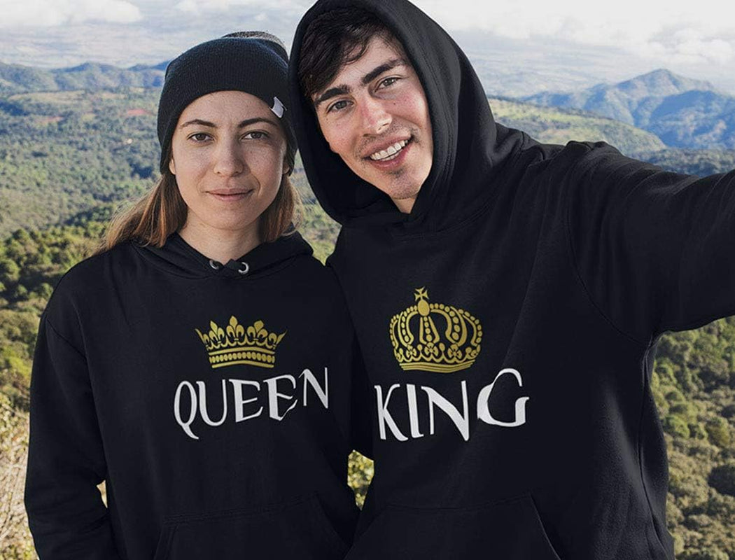 King & Queen Matching Couple Hoodie Set Valentine'S Day Gift His & Hers Women Hoodie Women Large/Men Medium,Black