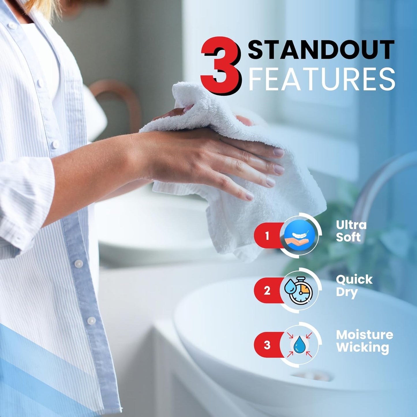 Luxury Wash Cloths for Showering [13X13] – 100% Cotton Washcloths [Pack of 12], Soft and Absorbent Face Towels for Bathroom Wash Clothes, Gym, and Spa (Brilliant White)