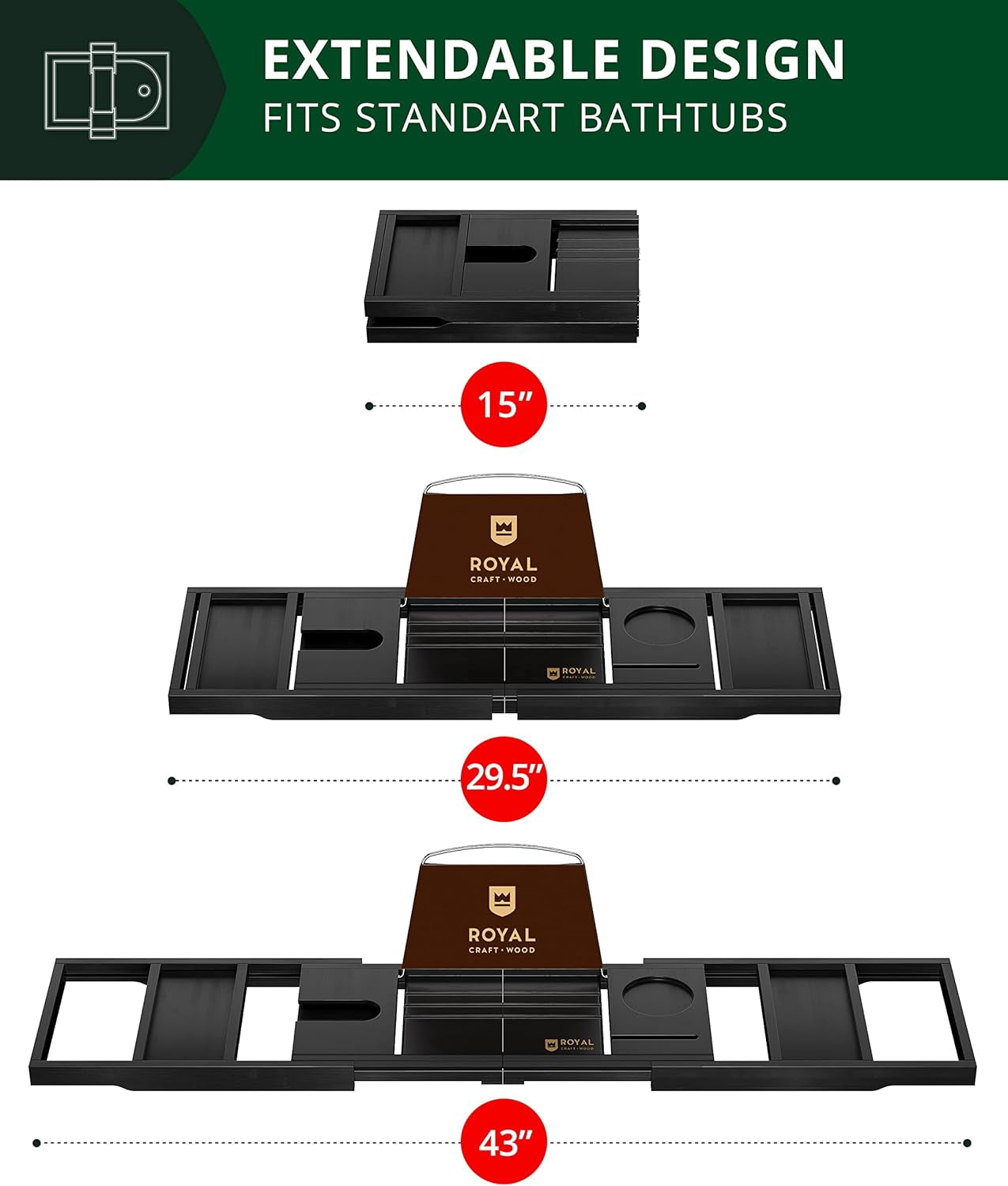 Premium Foldable Bathtub Tray - Wood Bath Tray for Tub, Bamboo Shelf, Expandable Bath Table Trays, Bathtub & Bathroom Accessories for New Home & Mothers Day & Birthday Gifts for Mom