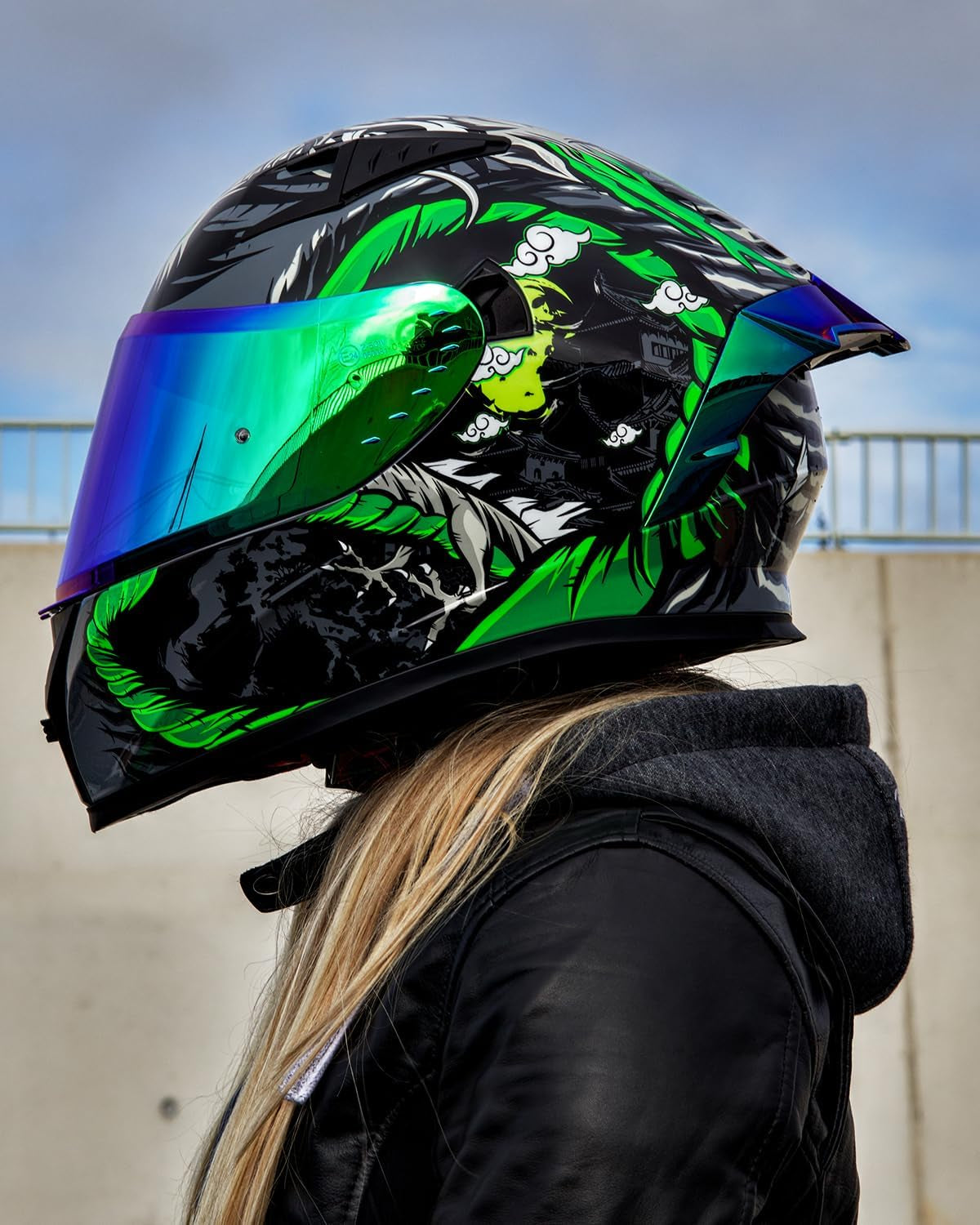 Motorcycle Helmet Full Face with Pinlock Compatible Clear&Tinted Visors and Fins Street Bike Motocross Casco DOT Model Z501(Legend Green, Large)