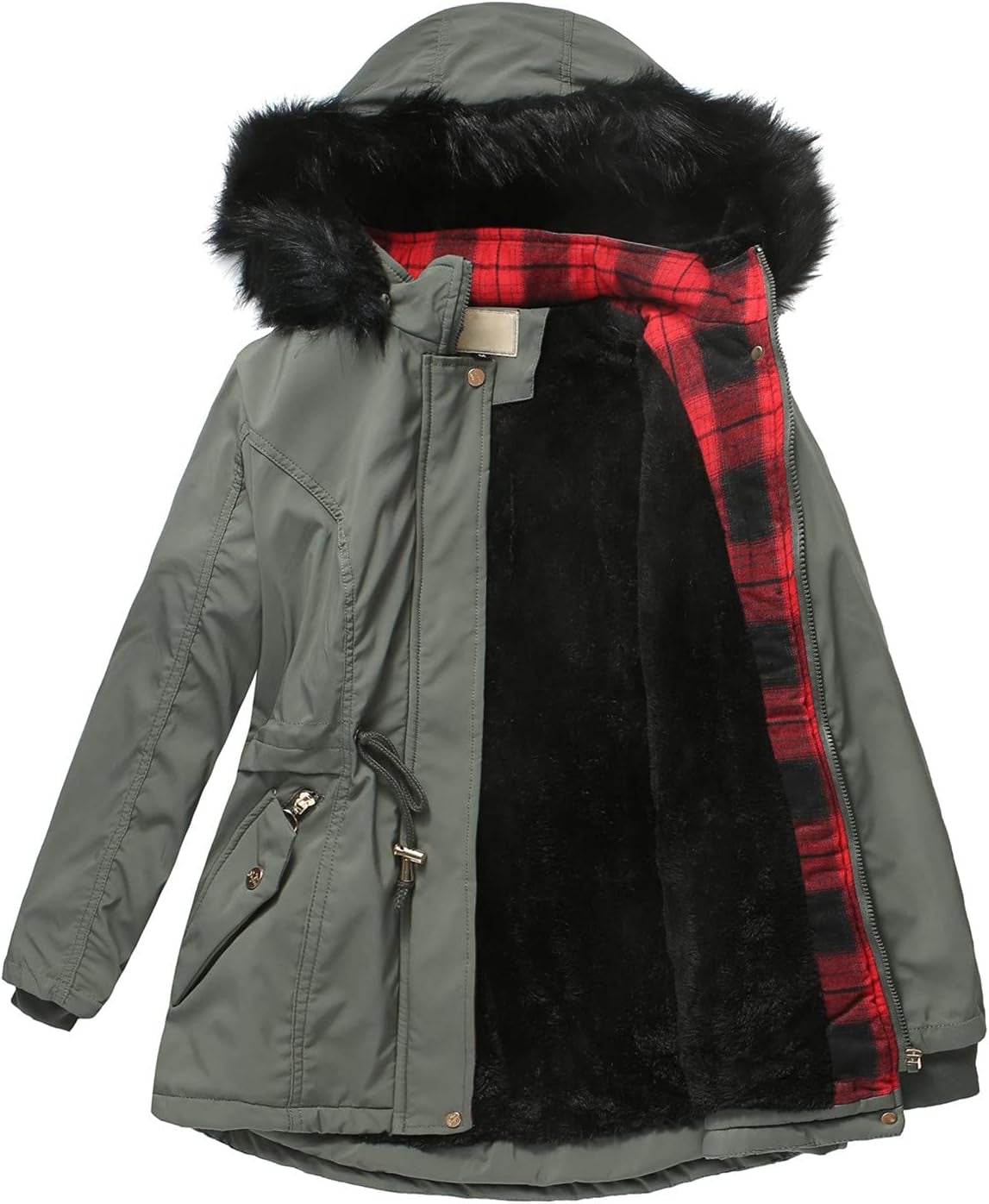 Women Coats plus Size Fur Hood Fleece Lined plus Size Thick Windproof Warm Packable down Jacket Trench Parka Outwear