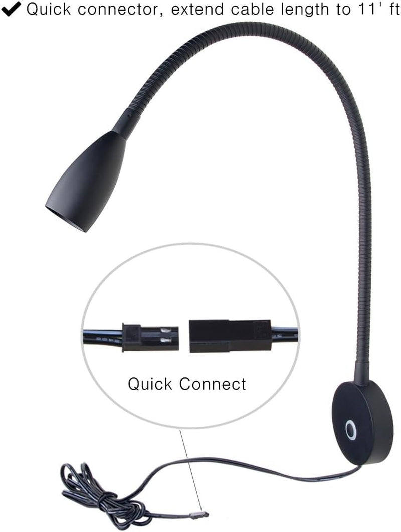 Dimmable Reading Light Gooseneck LED Task Light Minimalist Directional Light Light Headboard/Wall Surface Mount Matte Black