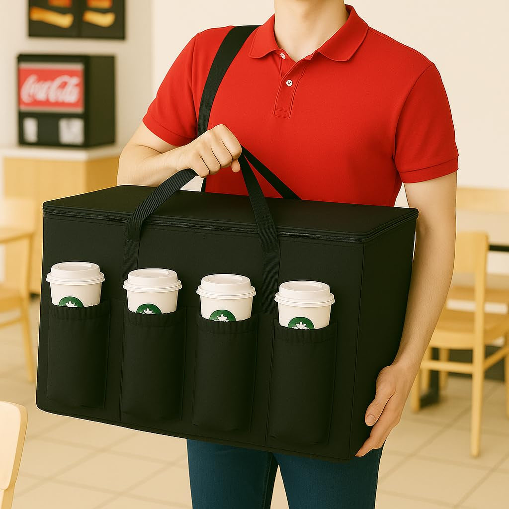Catering Bag for Doordash Uber Eats 22X14X13 Insulated Food Delivery Bag with Cup Holders/Drink Carriers Premium XXL, Beverages, Grocery, Pizza, Commercial Quality Hot and Cold Hot Boxes