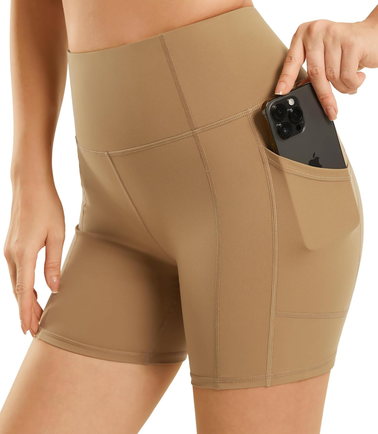 Women'S High Waist Workout Yoga Shorts with Pockets, Non See-Through Stretch Tummy Control Athletic Shorts