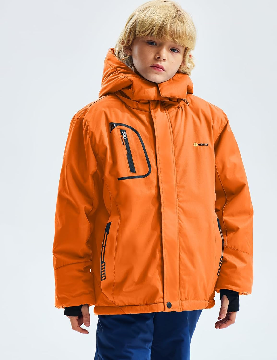 Boy'S Waterproof Ski Snow Jacket Fleece Windproof Winter Jacket with Hood