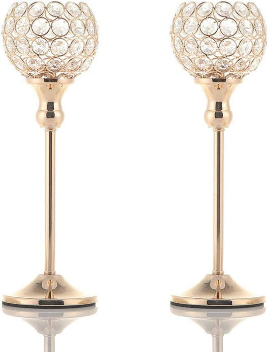 Gold Crystal Candle Holders Set of 2 for Fireplace Coffee Table Mantle Decor,Wedding Home Halloween Decoration Centerpieces