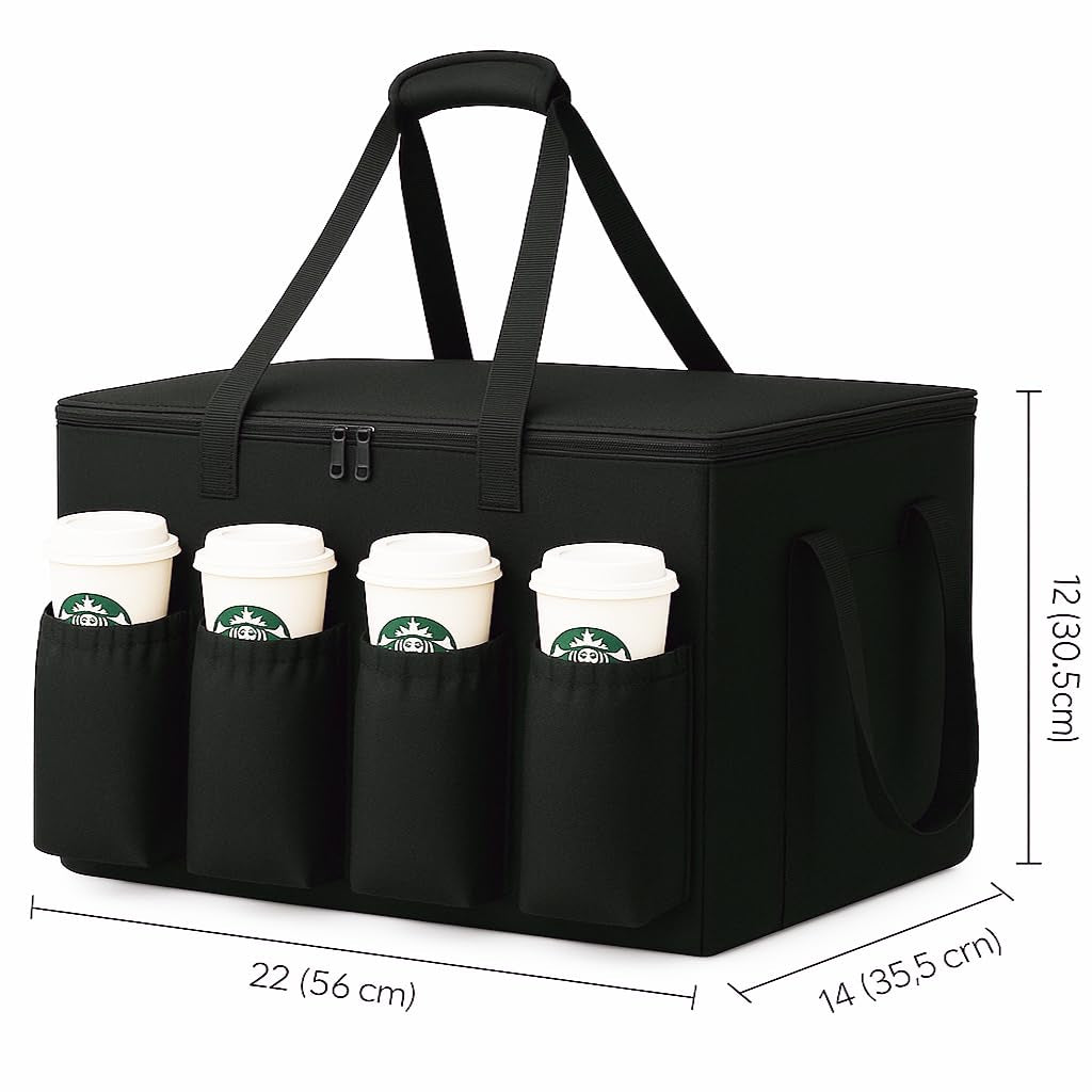 Catering Bag for Doordash Uber Eats 22X14X13 Insulated Food Delivery Bag with Cup Holders/Drink Carriers Premium XXL, Beverages, Grocery, Pizza, Commercial Quality Hot and Cold Hot Boxes