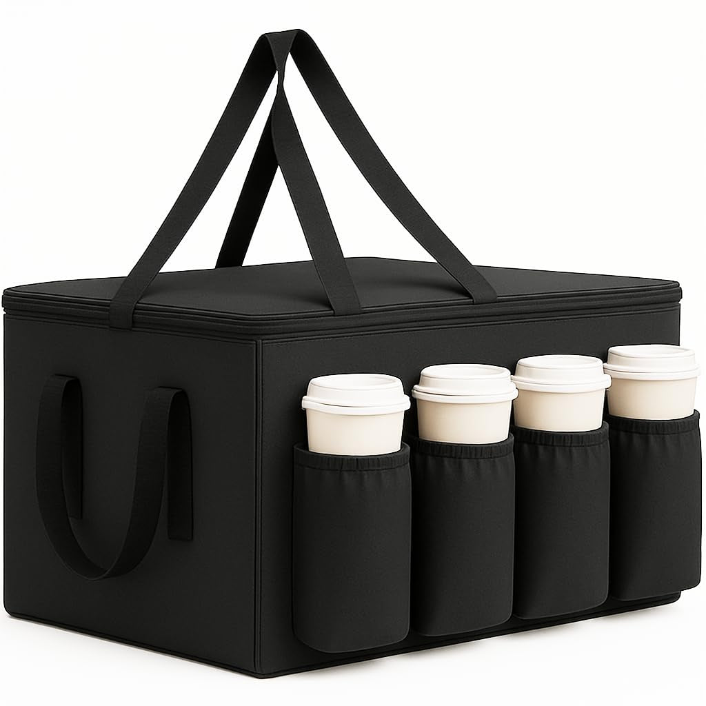 Catering Bag for Doordash Uber Eats 22X14X13 Insulated Food Delivery Bag with Cup Holders/Drink Carriers Premium XXL, Beverages, Grocery, Pizza, Commercial Quality Hot and Cold Hot Boxes