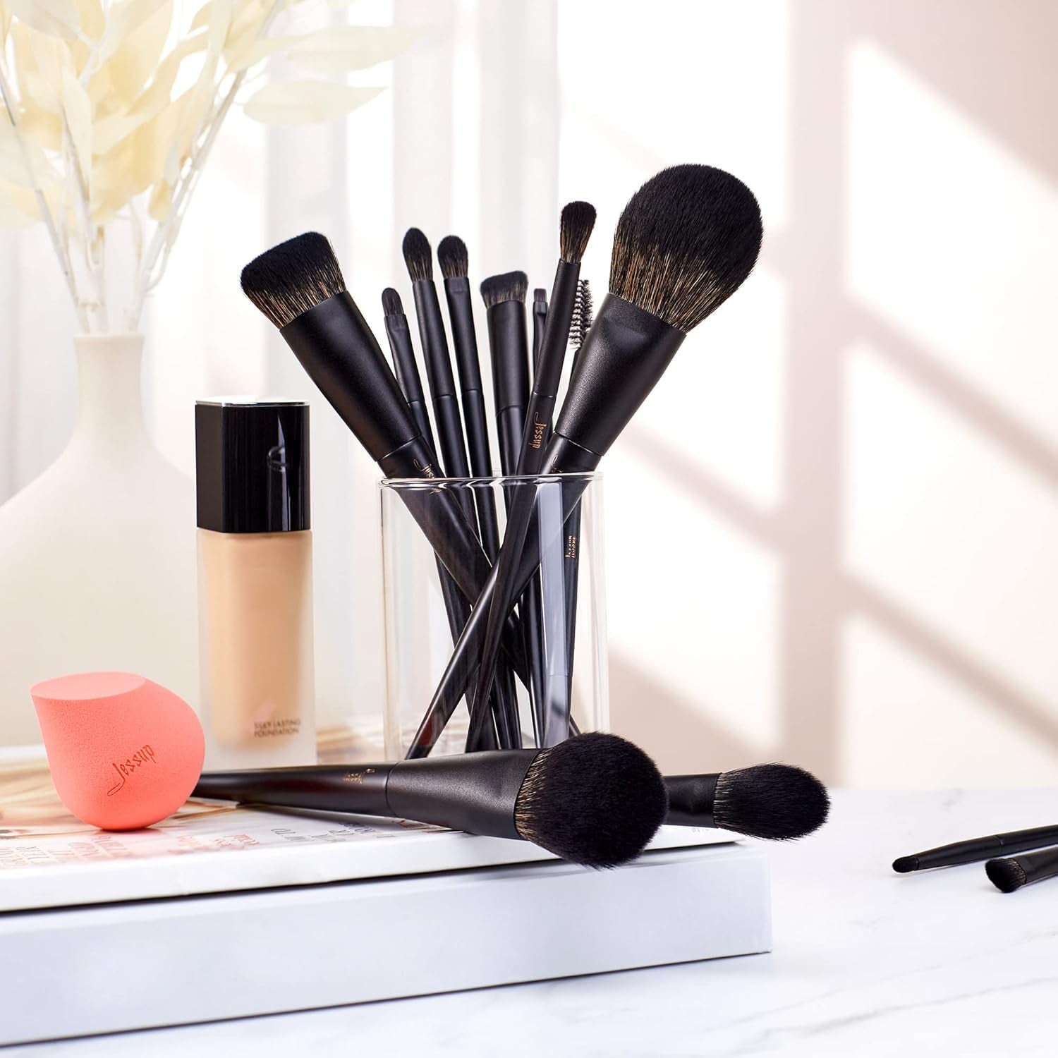 Makeup Brushes Set  Make up Brushes 14Pcs Black Kabuki Foundation Eyeshadow Contour Concealer Powder Eyeliner Crease Eyebrow Blending Brush, T336